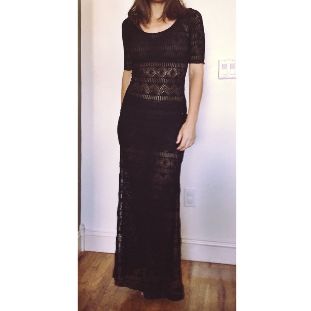 NWOT Free People Black Lace Slip Maxi Dress Small